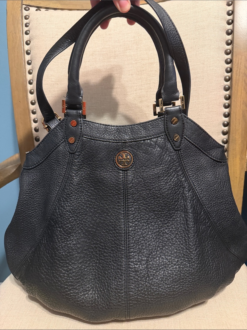 Tory Burch Black Pebbled Leather Hobo Bag